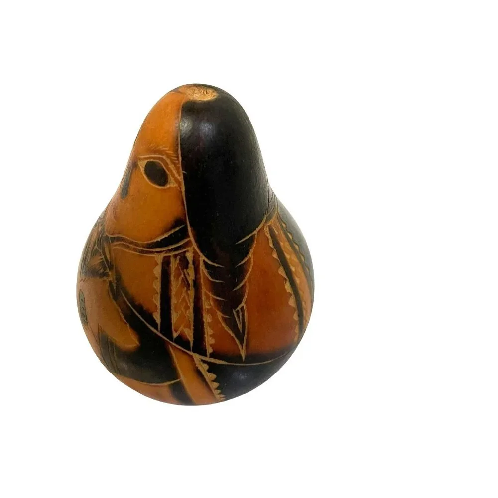 Vintage Collectible Woman Hand Carved Etched Burned Gourd‎ Peruvian Folk Art 3